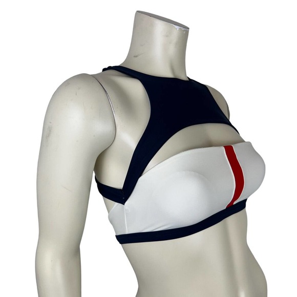 NEW Summersalt Swim Shoreline Bikini Top 2 Cutout Colorblock Blue White Sporty - Picture 3 of 12
